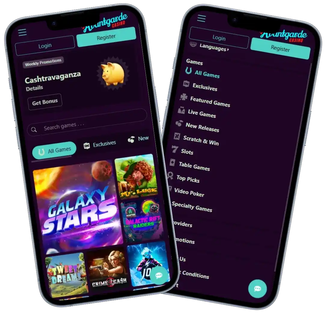 Avantgarde Casino mobile app screens